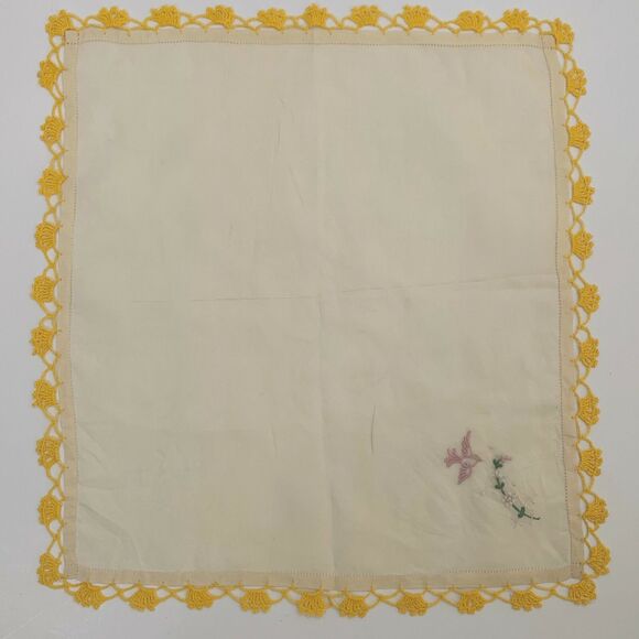 Vintage Silk Bridesmaid Wedding Handkerchief Embroidered Crochet Lace Heirloom - Picture 1 of 3